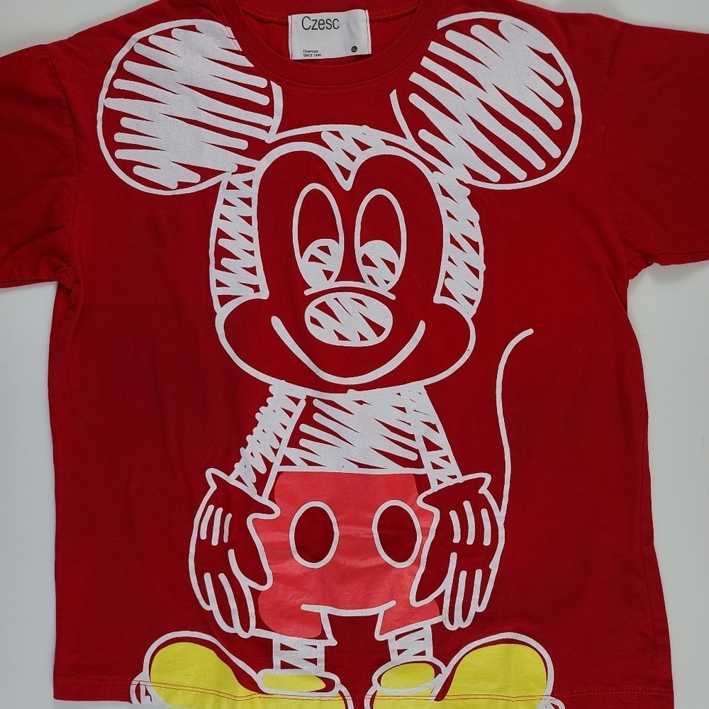 Czesc Polish Red Graphic Mickey Mouse Shirt Size Large
